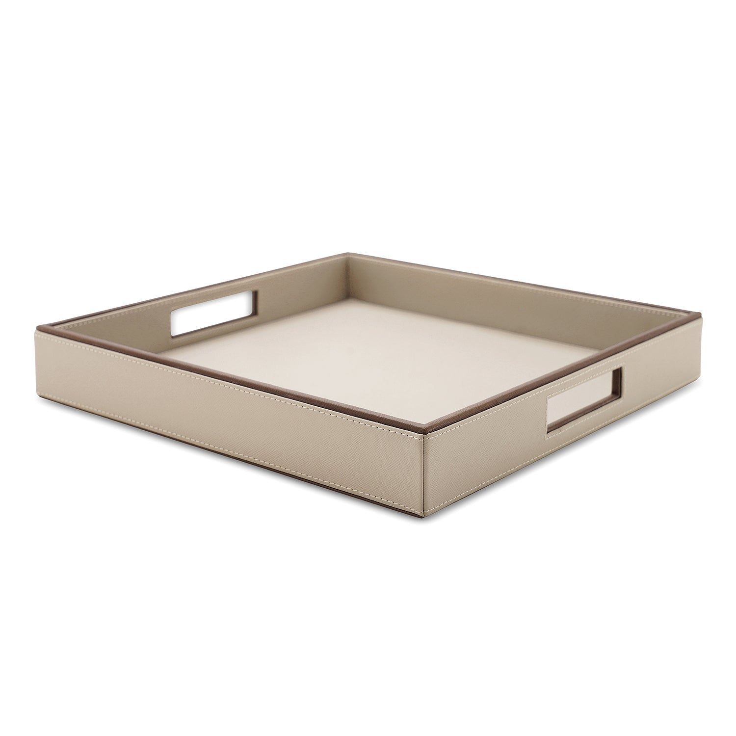 Beige Faux Square Leather Serving Tray