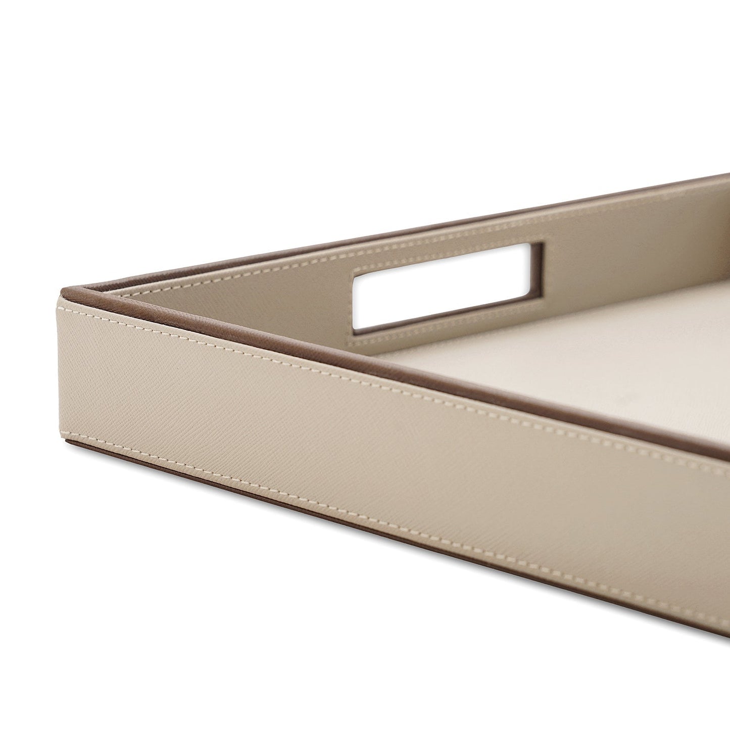 Beige Faux Square Leather Serving Tray