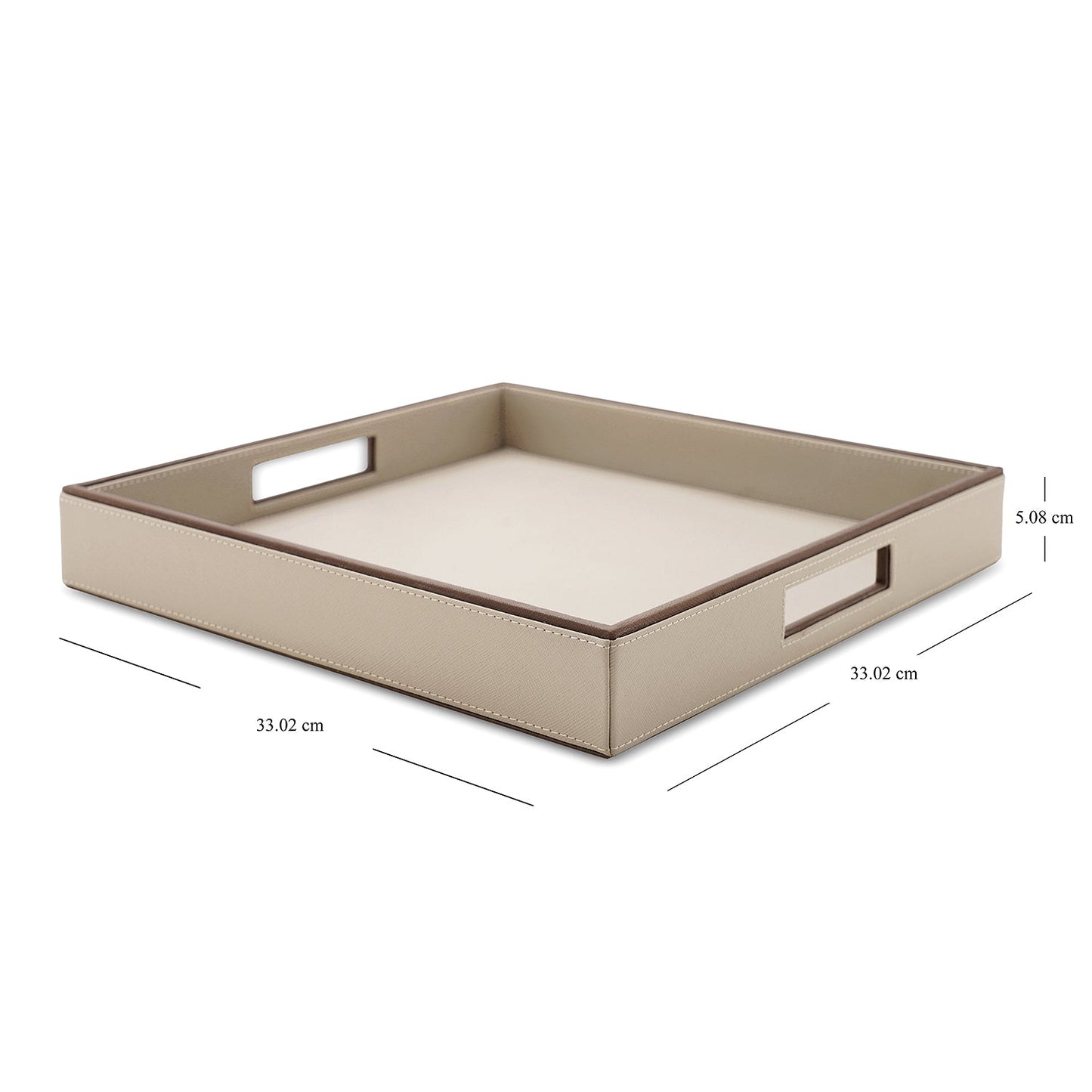 Beige Faux Square Leather Serving Tray