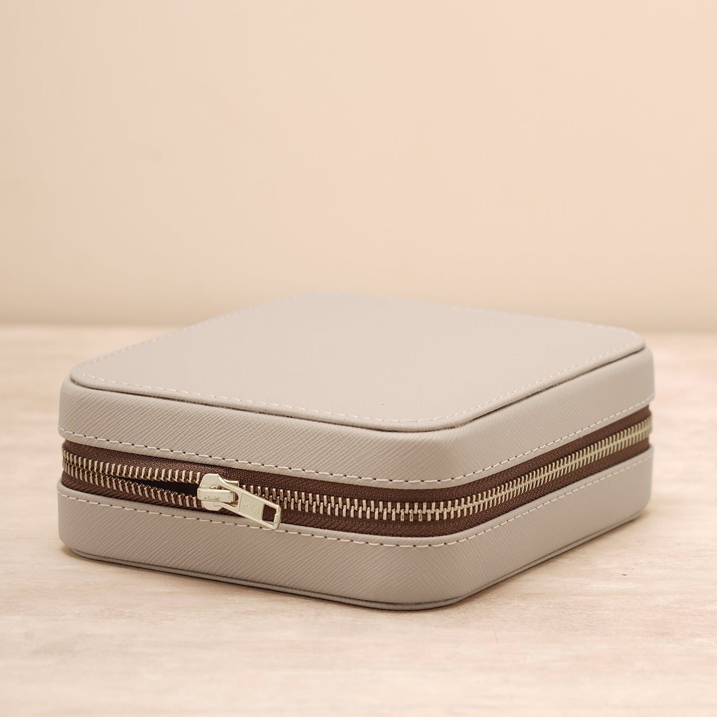 Beige Square Faux Leather Travel Jewellery Box
