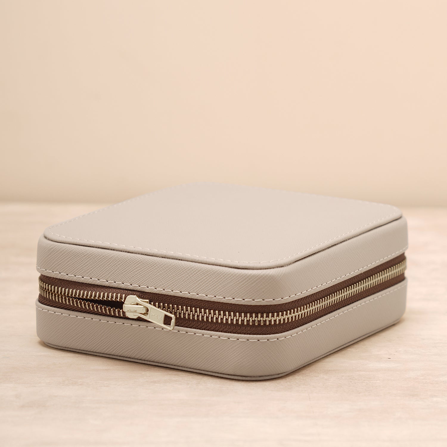 Beige Square Faux Leather Travel Jewellery Box