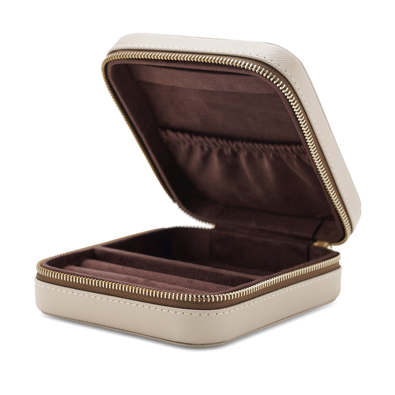 Beige Square Faux Leather Travel Jewellery Box