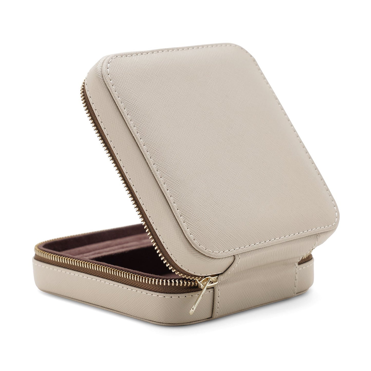 Beige Square Faux Leather Travel Jewellery Box