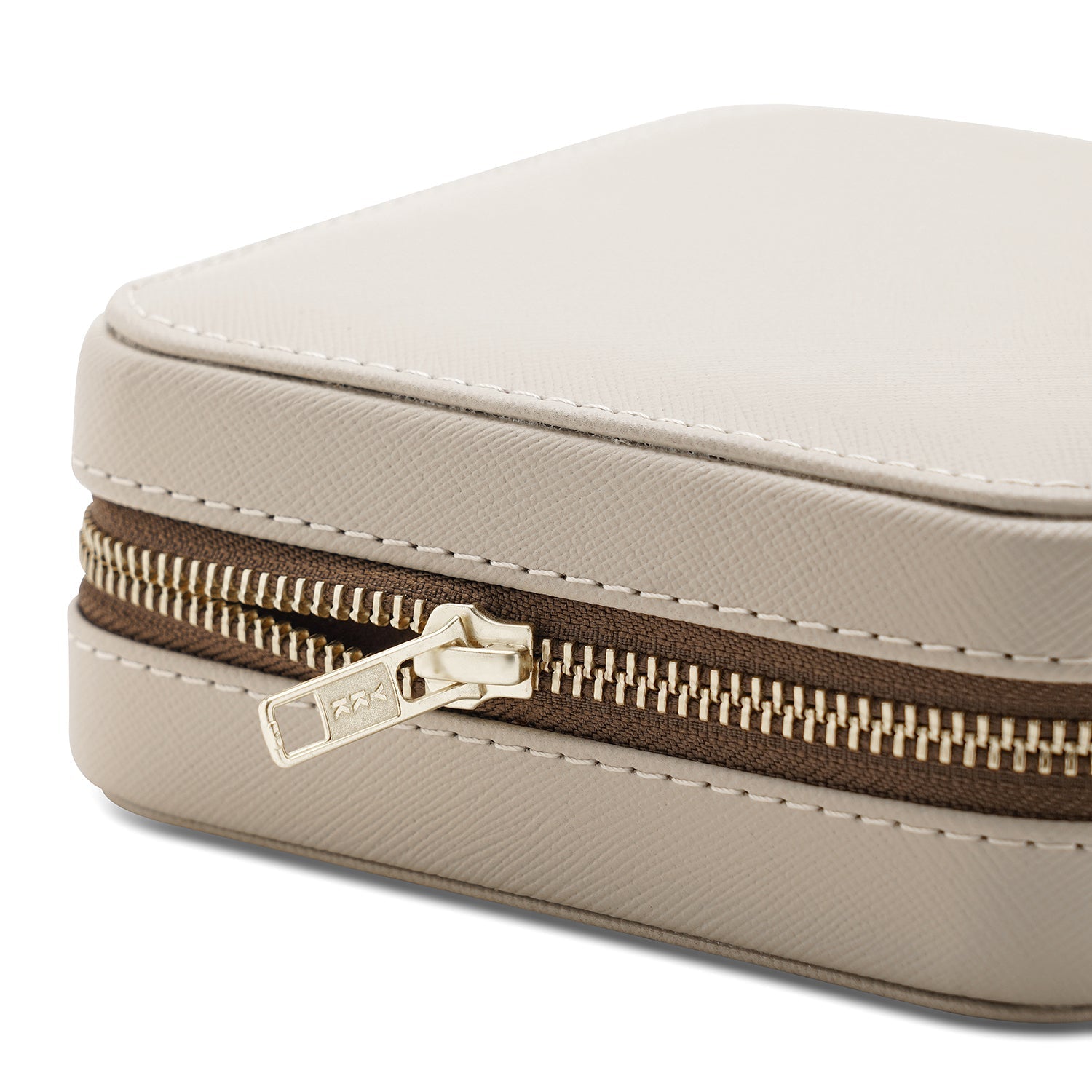 Beige Square Faux Leather Travel Jewellery Box