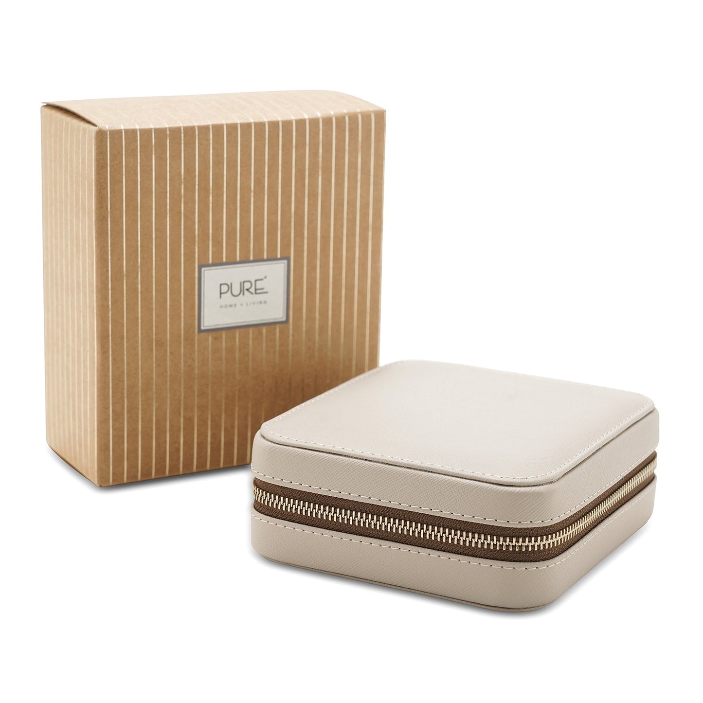 Beige Square Faux Leather Travel Jewellery Box