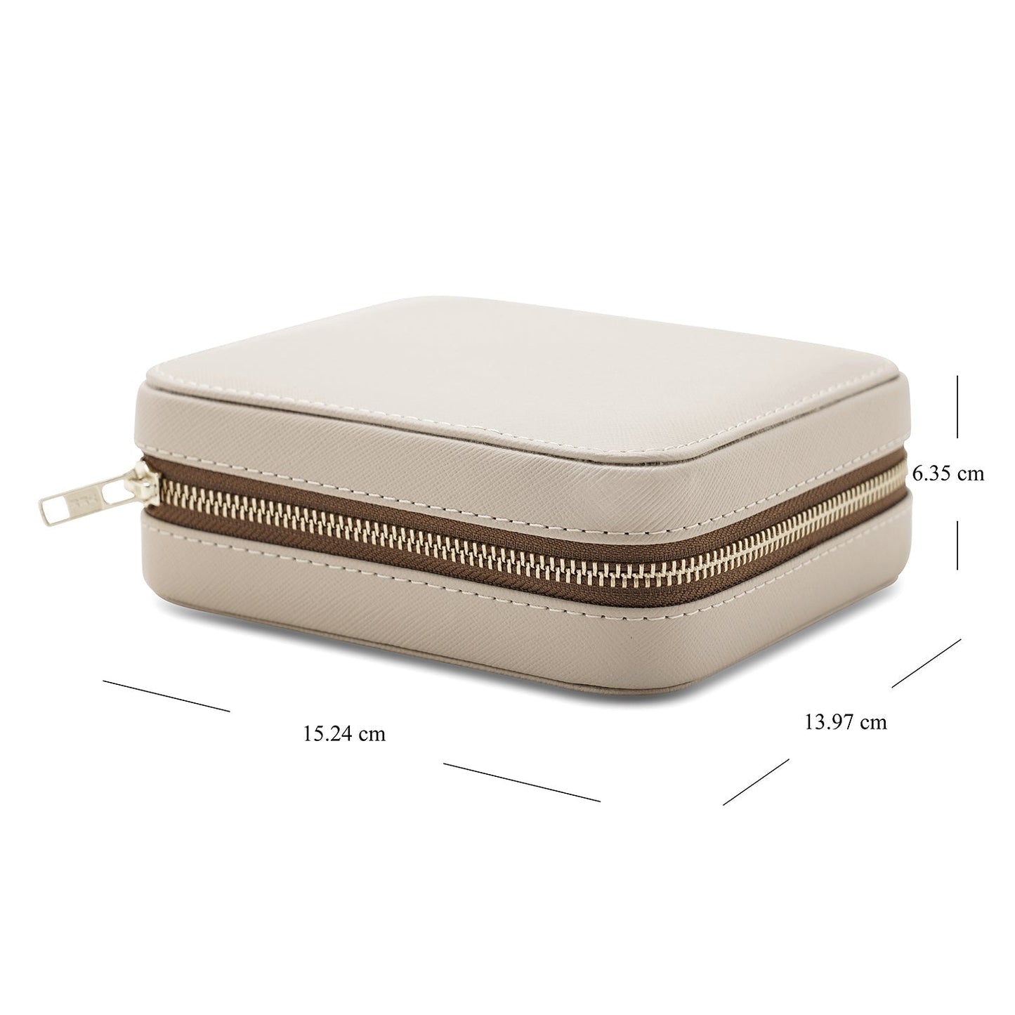Beige Square Faux Leather Travel Jewellery Box