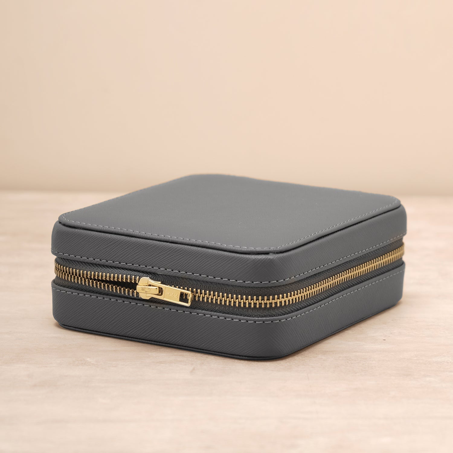 Grey Square Faux Leather Travel Jewellery Box
