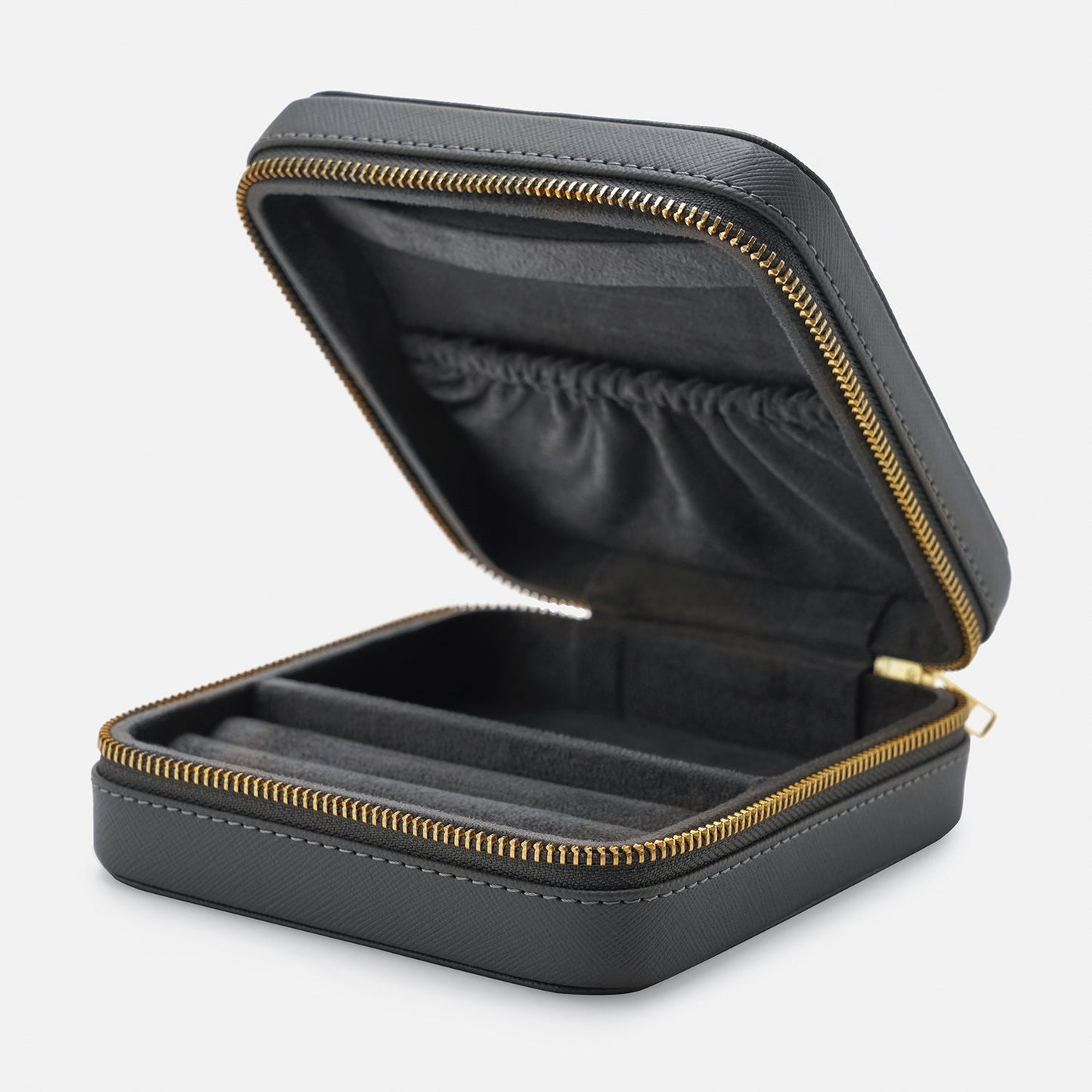 Grey Square Faux Leather Travel Jewellery Box