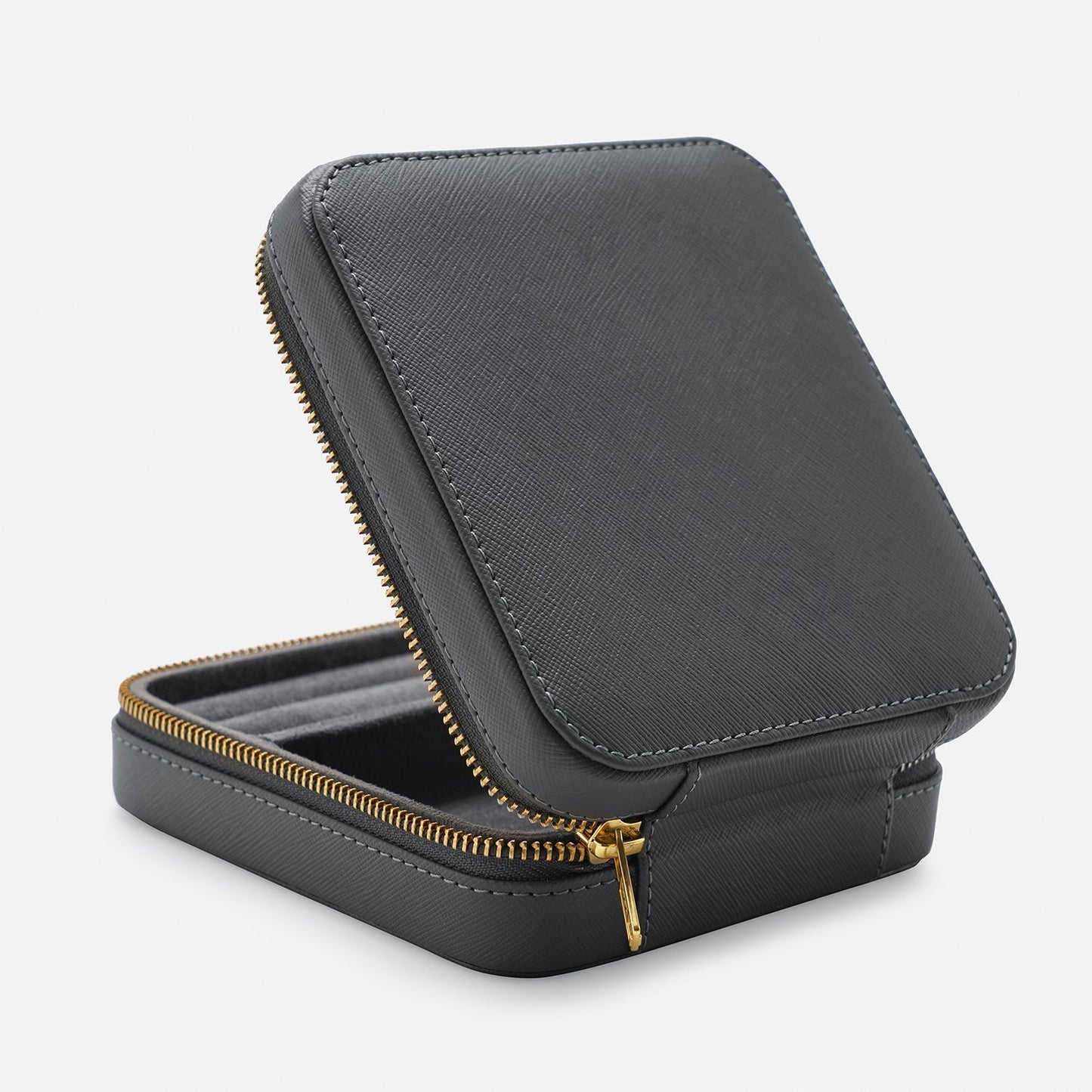 Grey Square Faux Leather Travel Jewellery Box