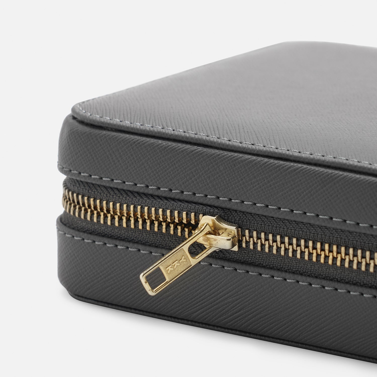 Grey Square Faux Leather Travel Jewellery Box