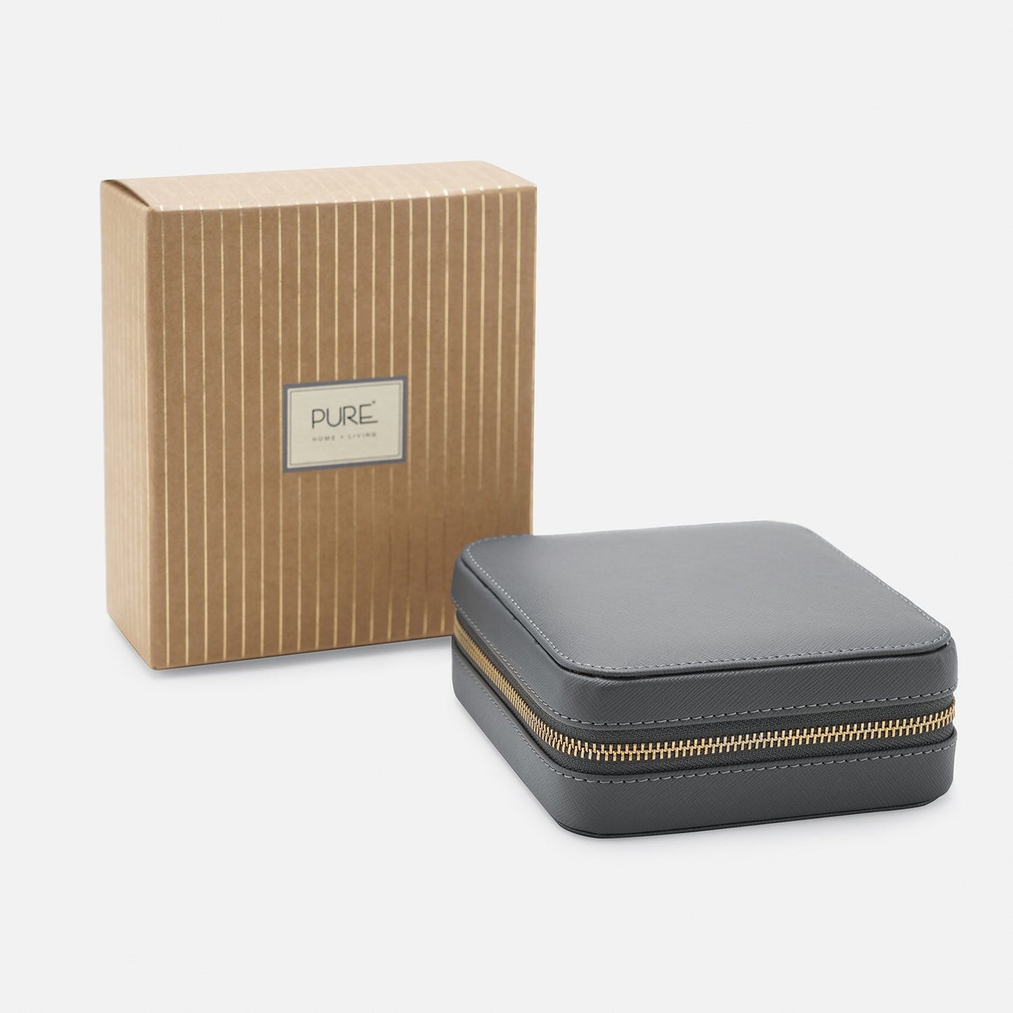 Grey Square Faux Leather Travel Jewellery Box