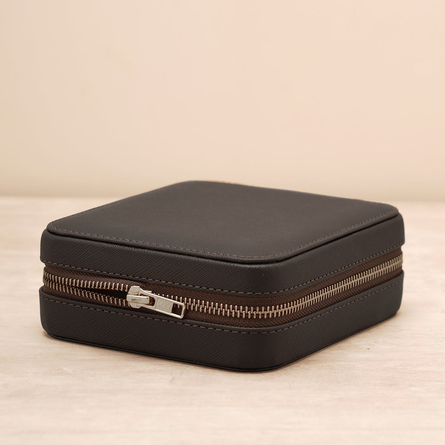 Dark Brown Square Faux Leather Travel Jewellery Box