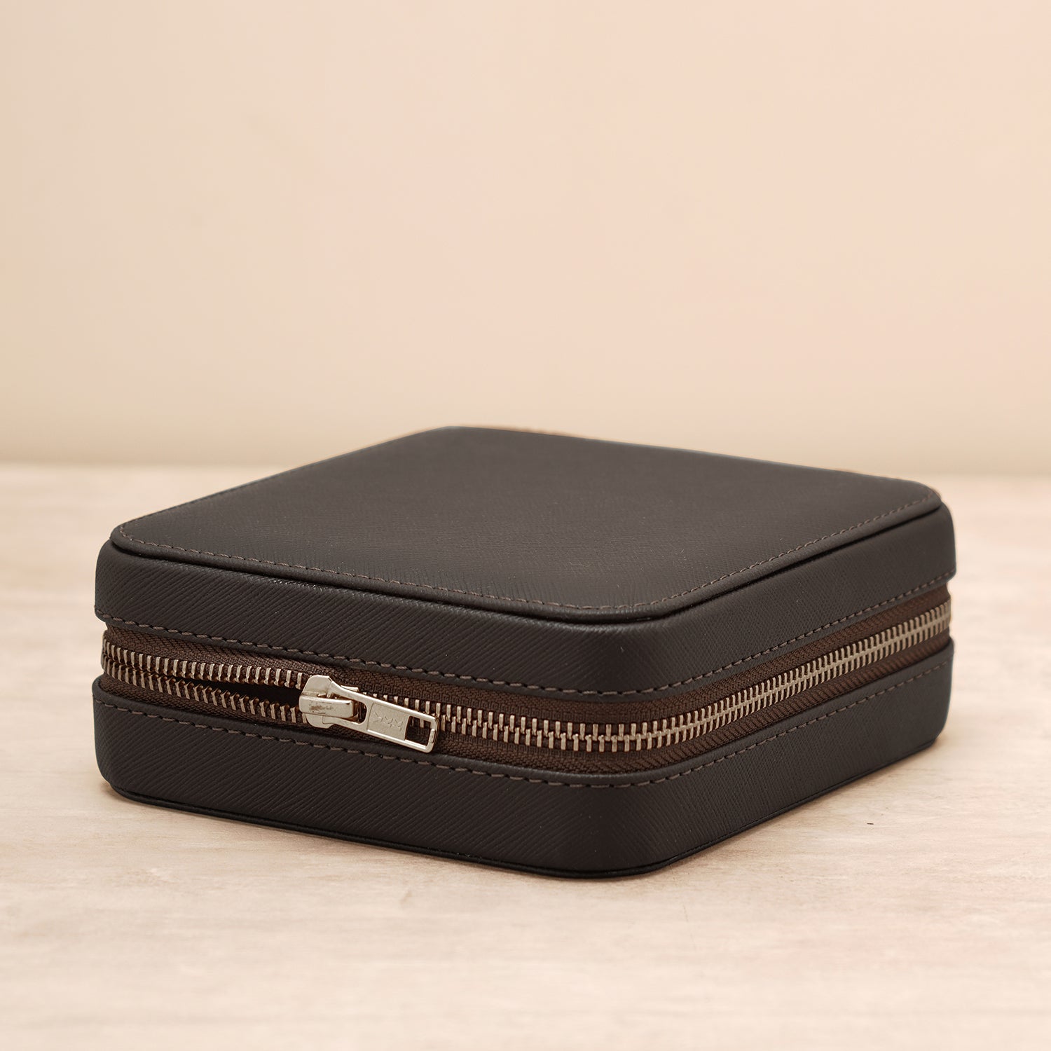 Dark Brown Square Faux Leather Travel Jewellery Box