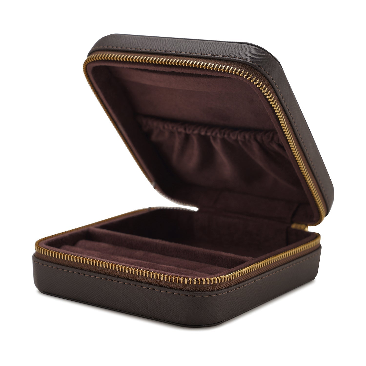 Dark Brown Square Faux Leather Travel Jewellery Box