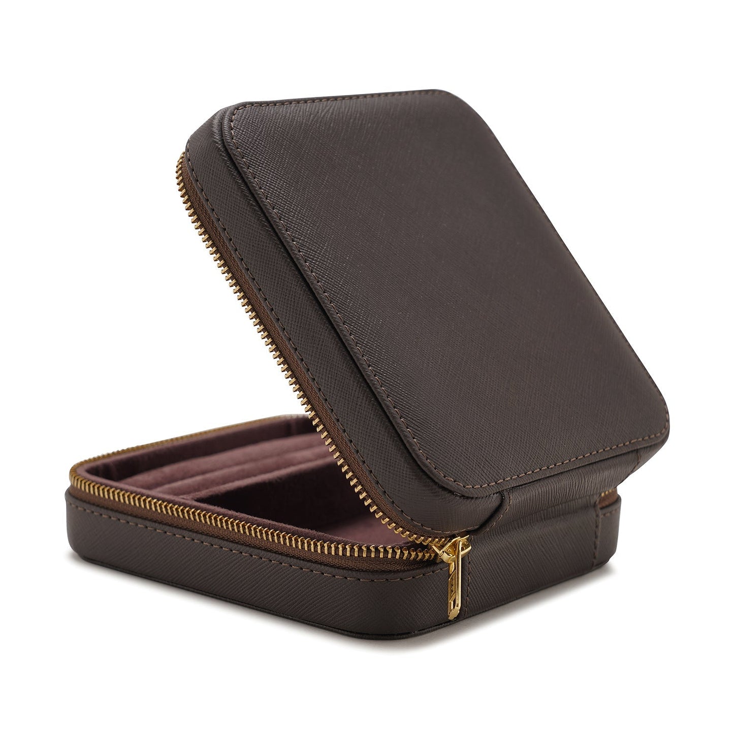 Dark Brown Square Faux Leather Travel Jewellery Box