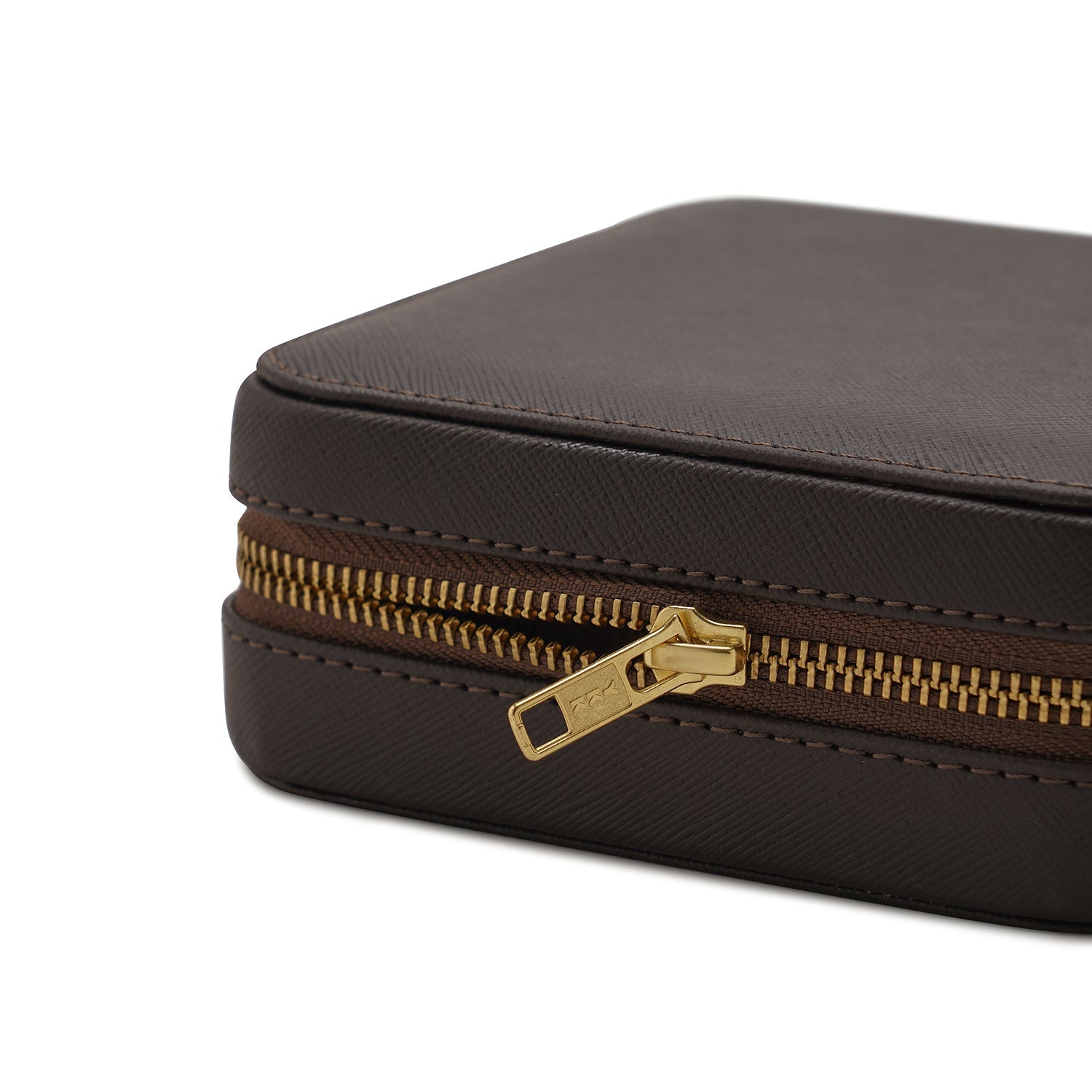 Dark Brown Square Faux Leather Travel Jewellery Box