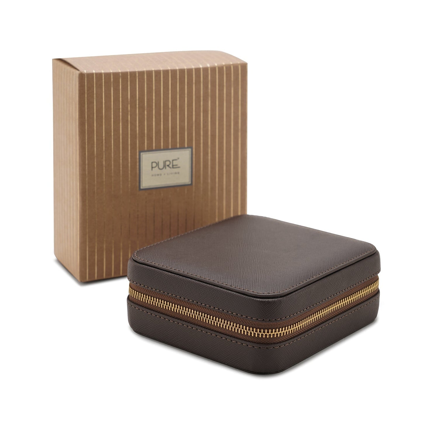 Dark Brown Square Faux Leather Travel Jewellery Box