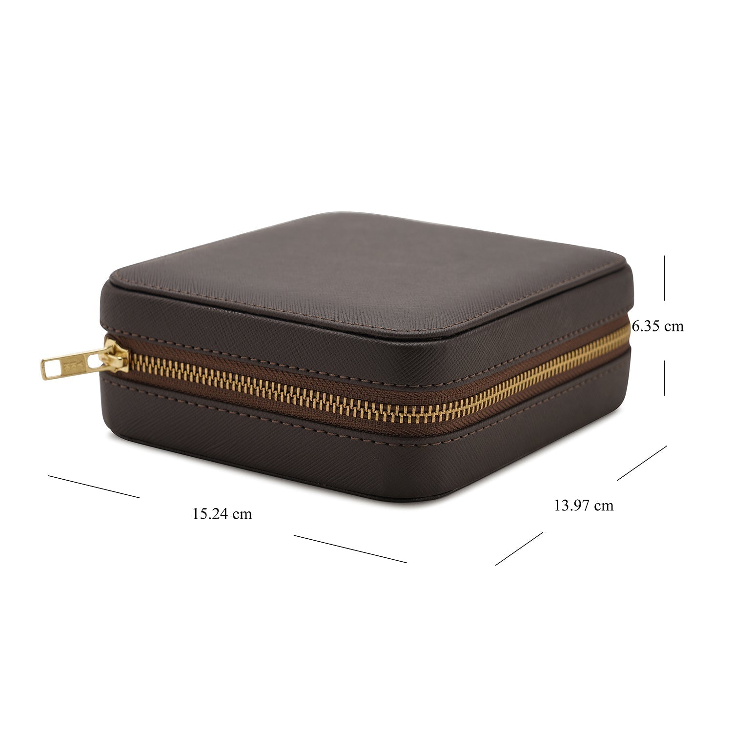 Dark Brown Square Faux Leather Travel Jewellery Box