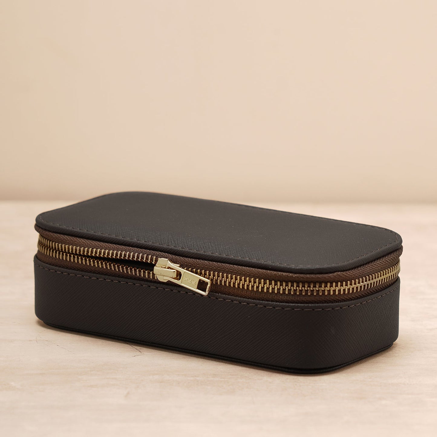 Dark Brown Rectangle Faux Leather Travel Jewellery Box
