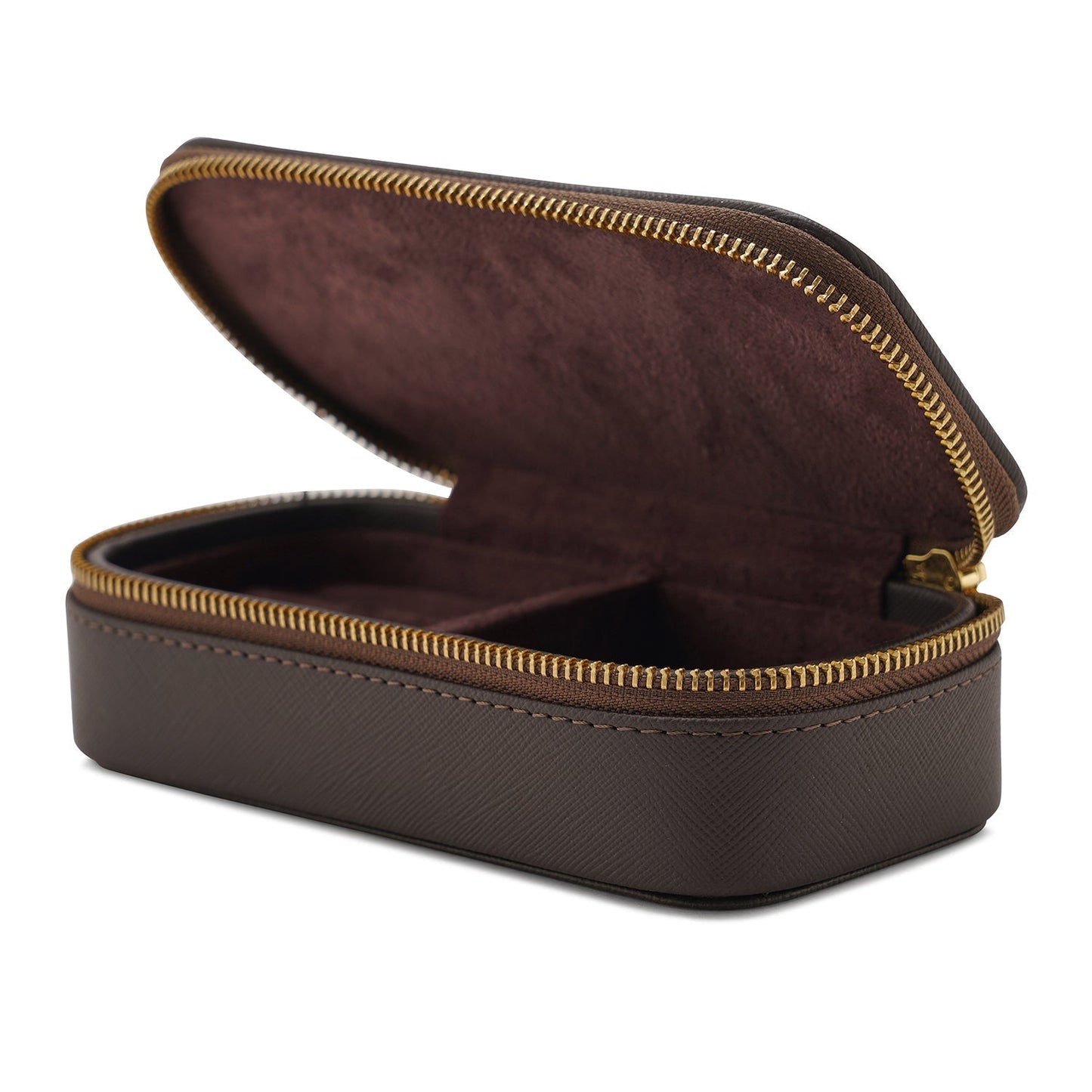 Dark Brown Rectangle Faux Leather Travel Jewellery Box