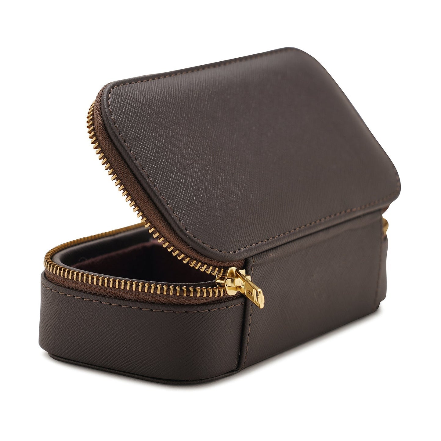 Dark Brown Rectangle Faux Leather Travel Jewellery Box