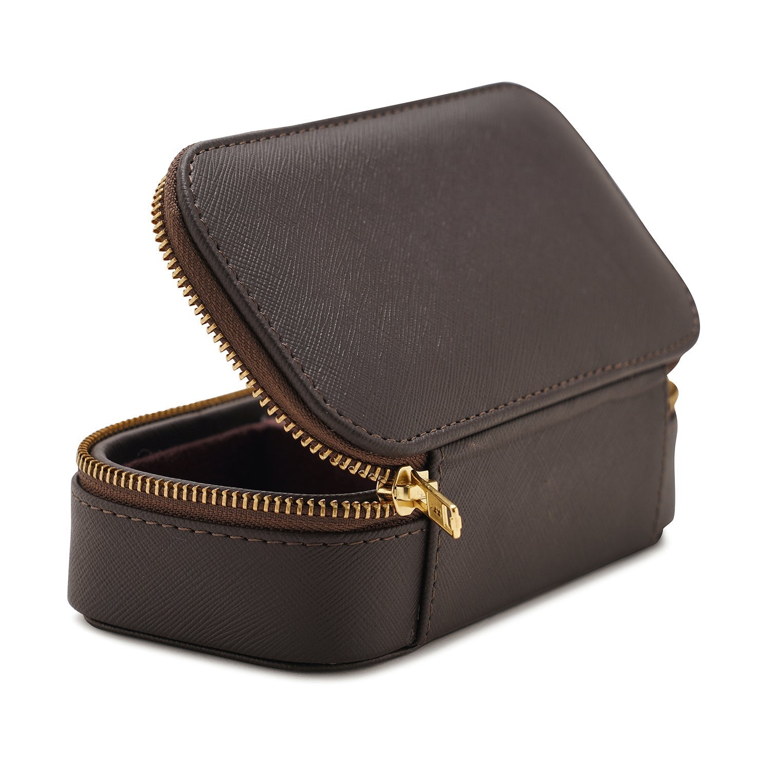 Dark Brown Rectangle Faux Leather Travel Jewellery Box
