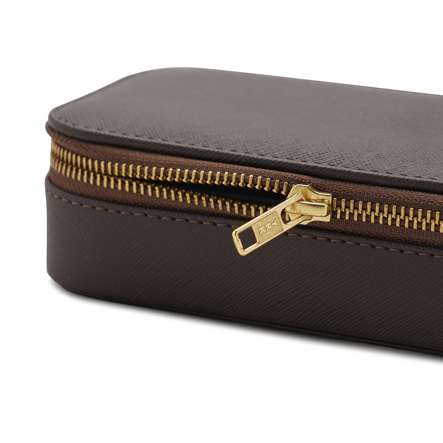 Dark Brown Rectangle Faux Leather Travel Jewellery Box