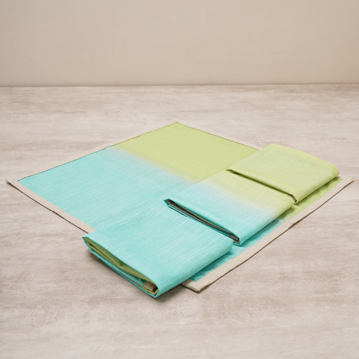 Set Of 4 Green And Aqua Ombre Cotton Napkins