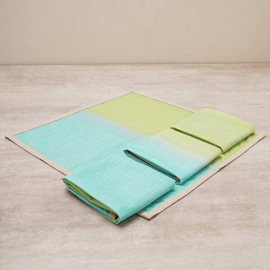 Set Of 4 Green And Aqua Ombre Cotton Napkins