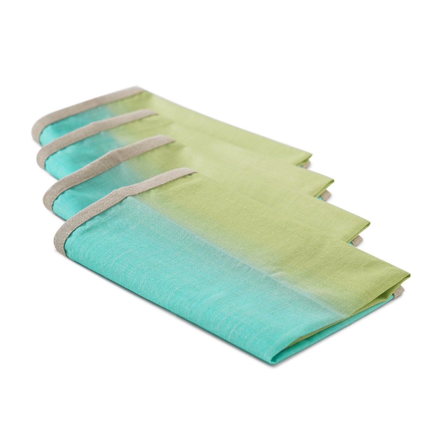 Set Of 4 Green And Aqua Ombre Cotton Napkins