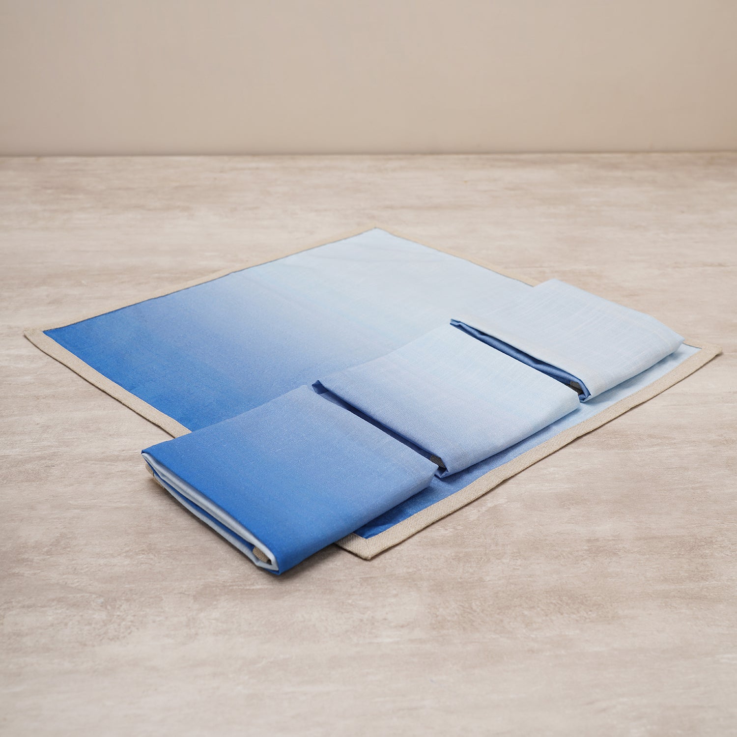 Set Of 4 Blue Ombre Cotton Napkins