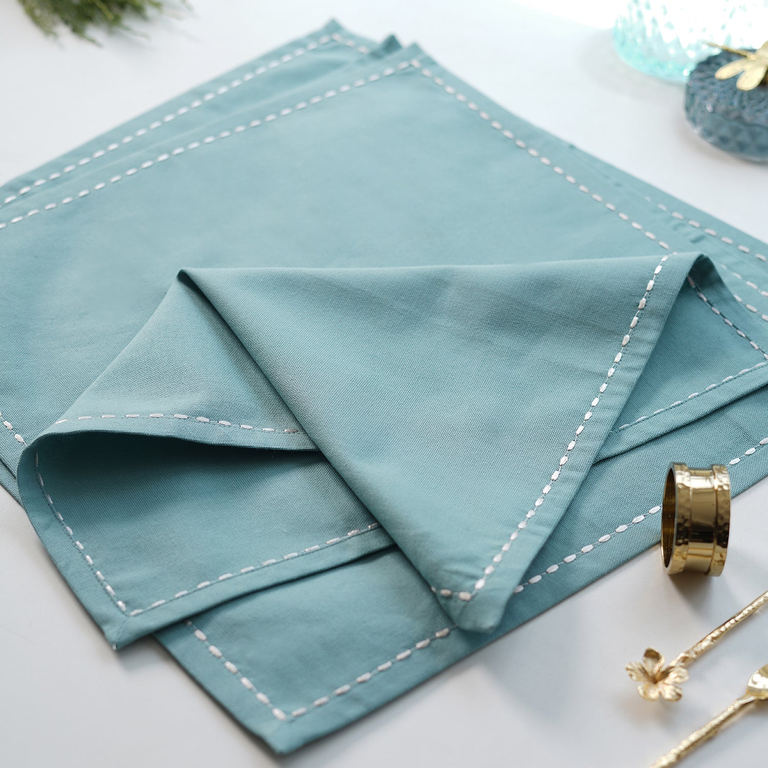 Set Of 4 Blue Cotton Napkins