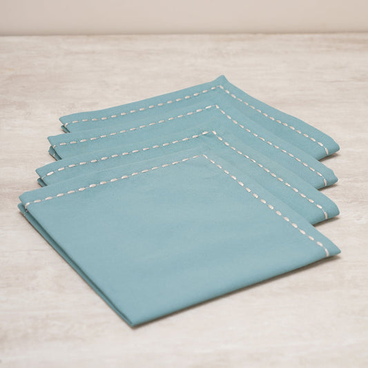 Set Of 4 Blue Cotton Napkins
