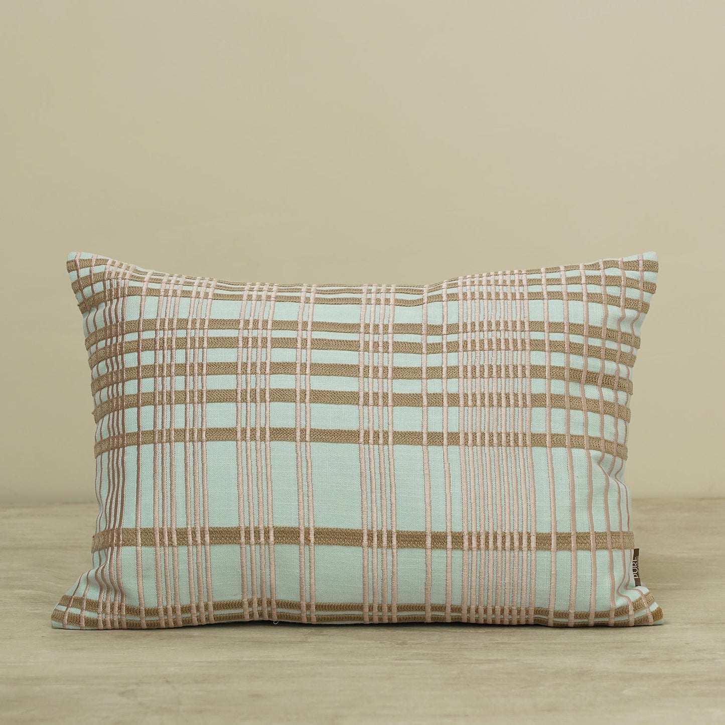Blue Plaid Embroidered Cotton Cushion Cover