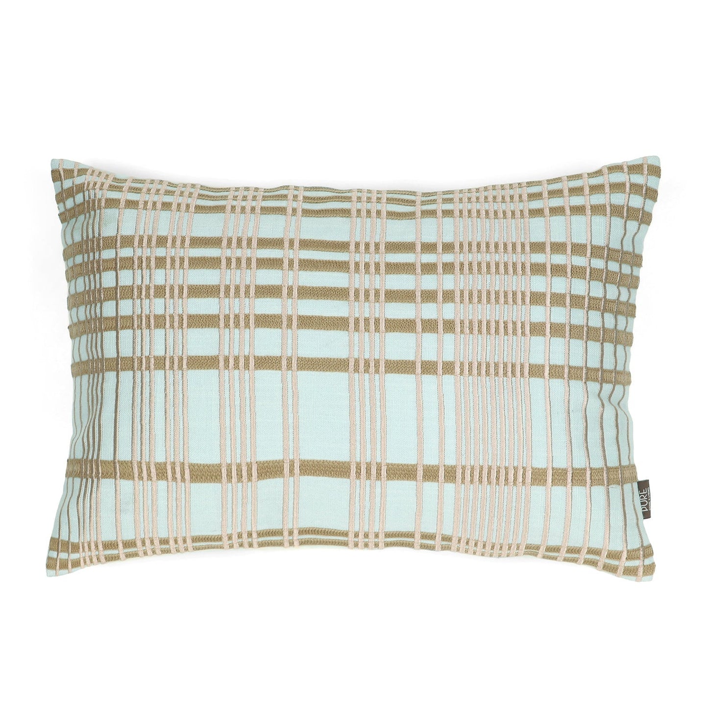 Blue Plaid Embroidered Cotton Cushion Cover