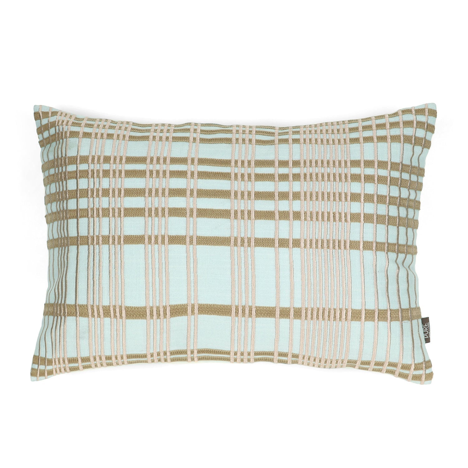 Blue Plaid Embroidered Cotton Cushion Cover