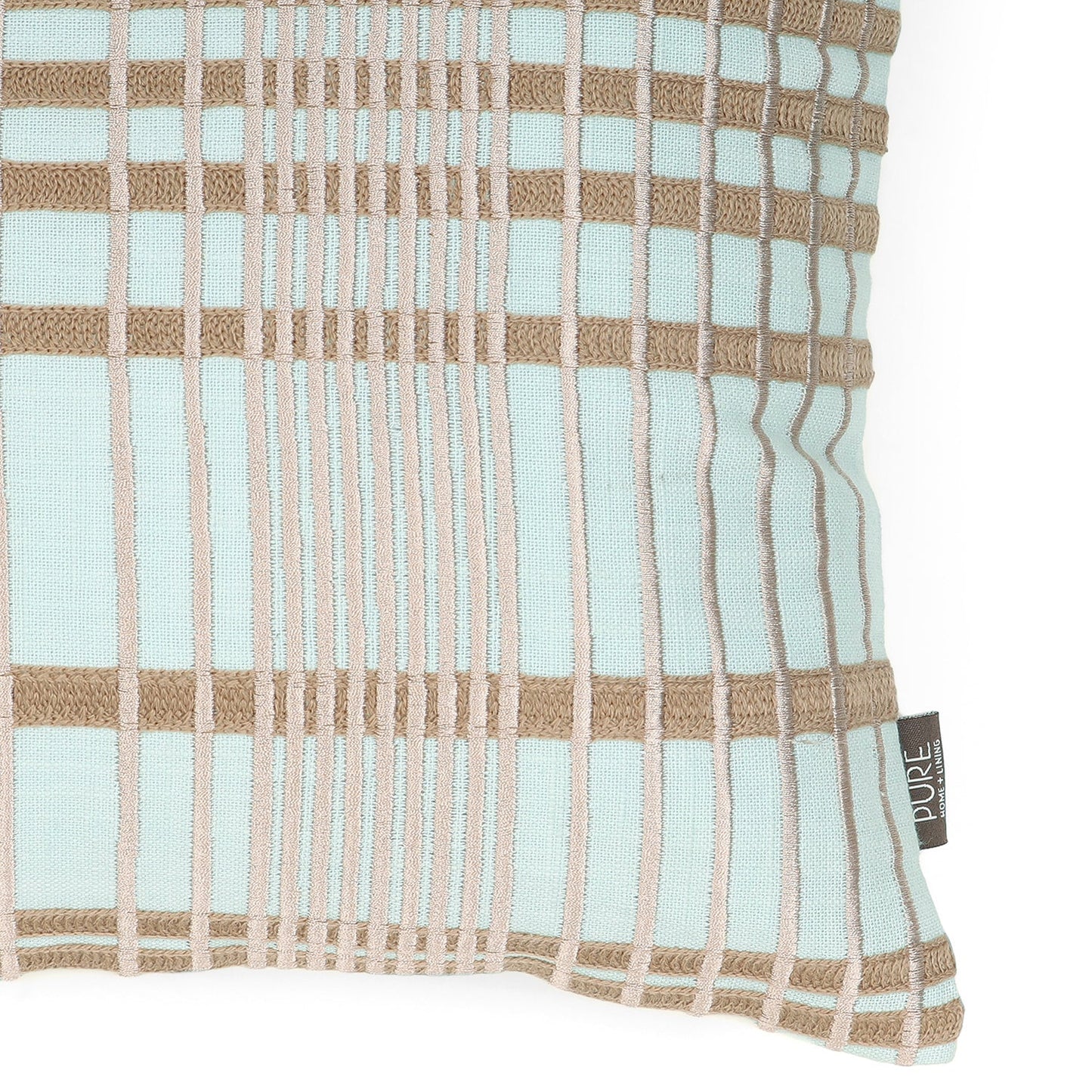 Blue Plaid Embroidered Cotton Cushion Cover