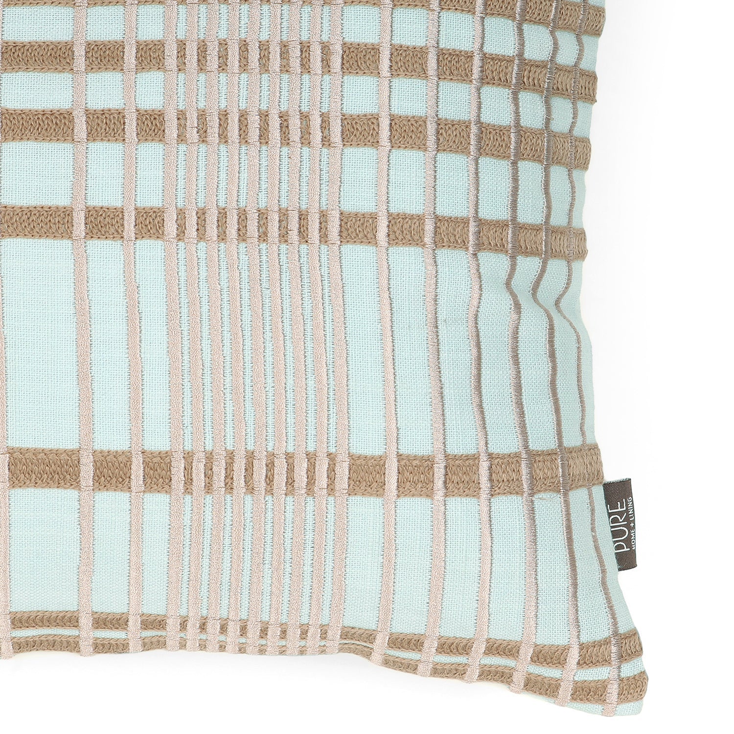Blue Plaid Embroidered Cotton Cushion Cover