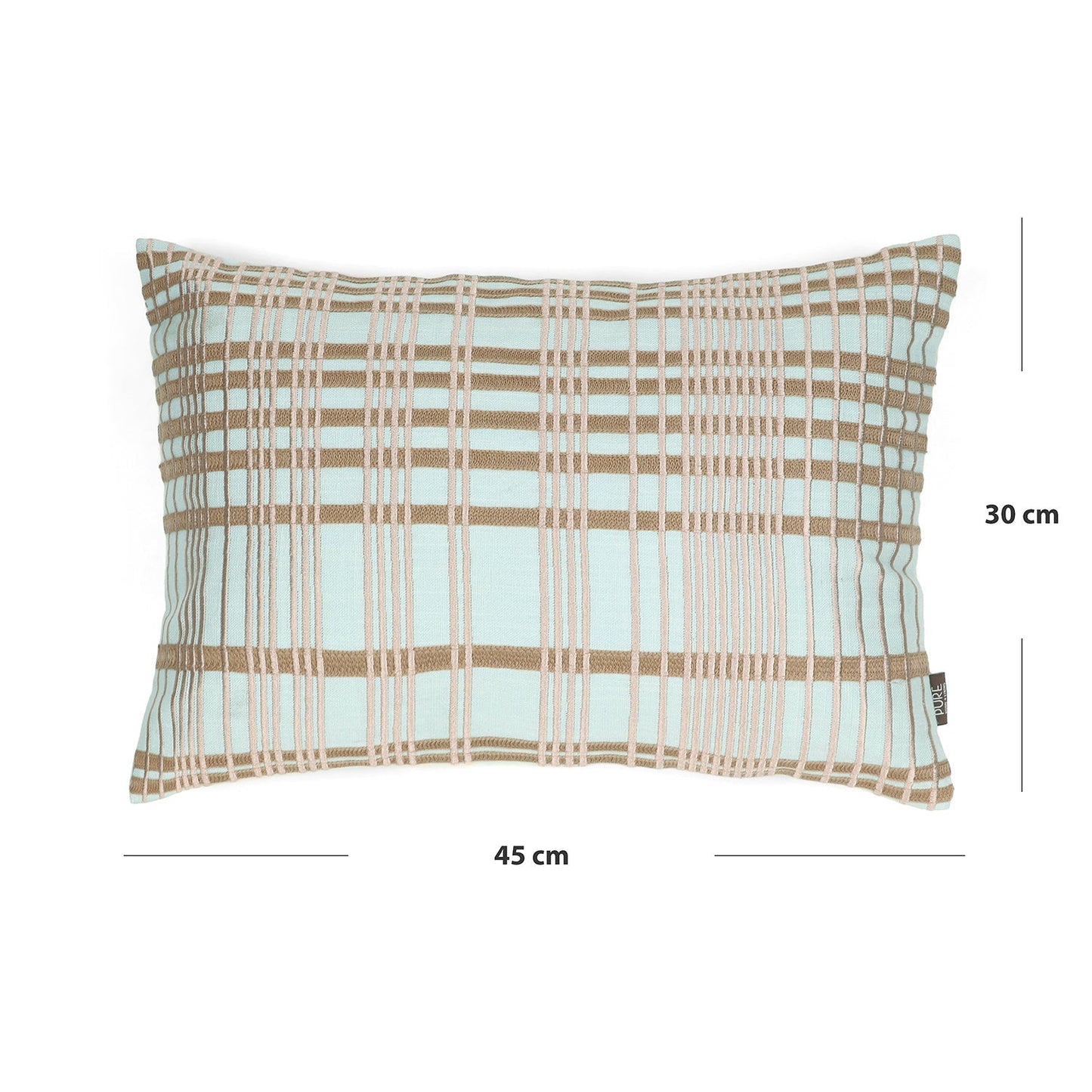 Blue Plaid Embroidered Cotton Cushion Cover