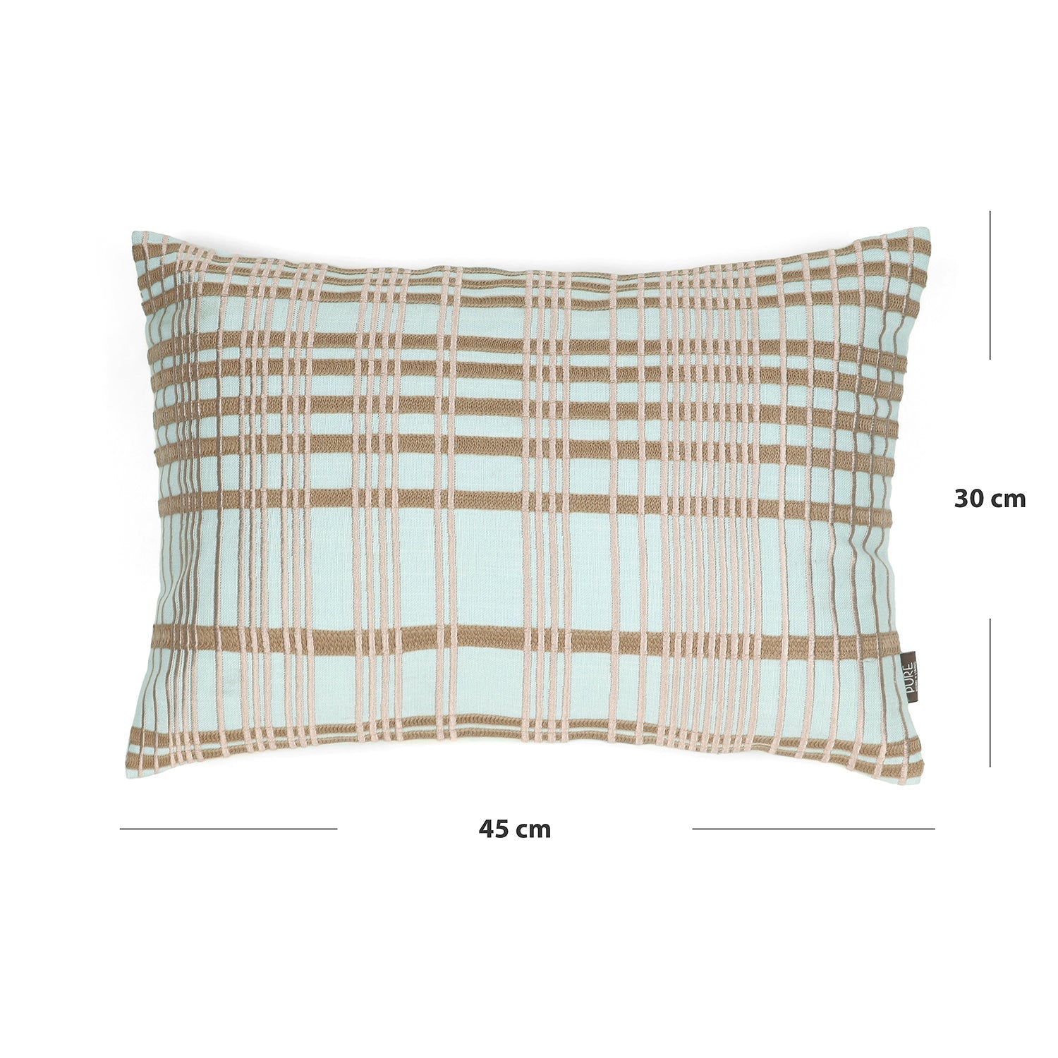 Blue Plaid Embroidered Cotton Cushion Cover