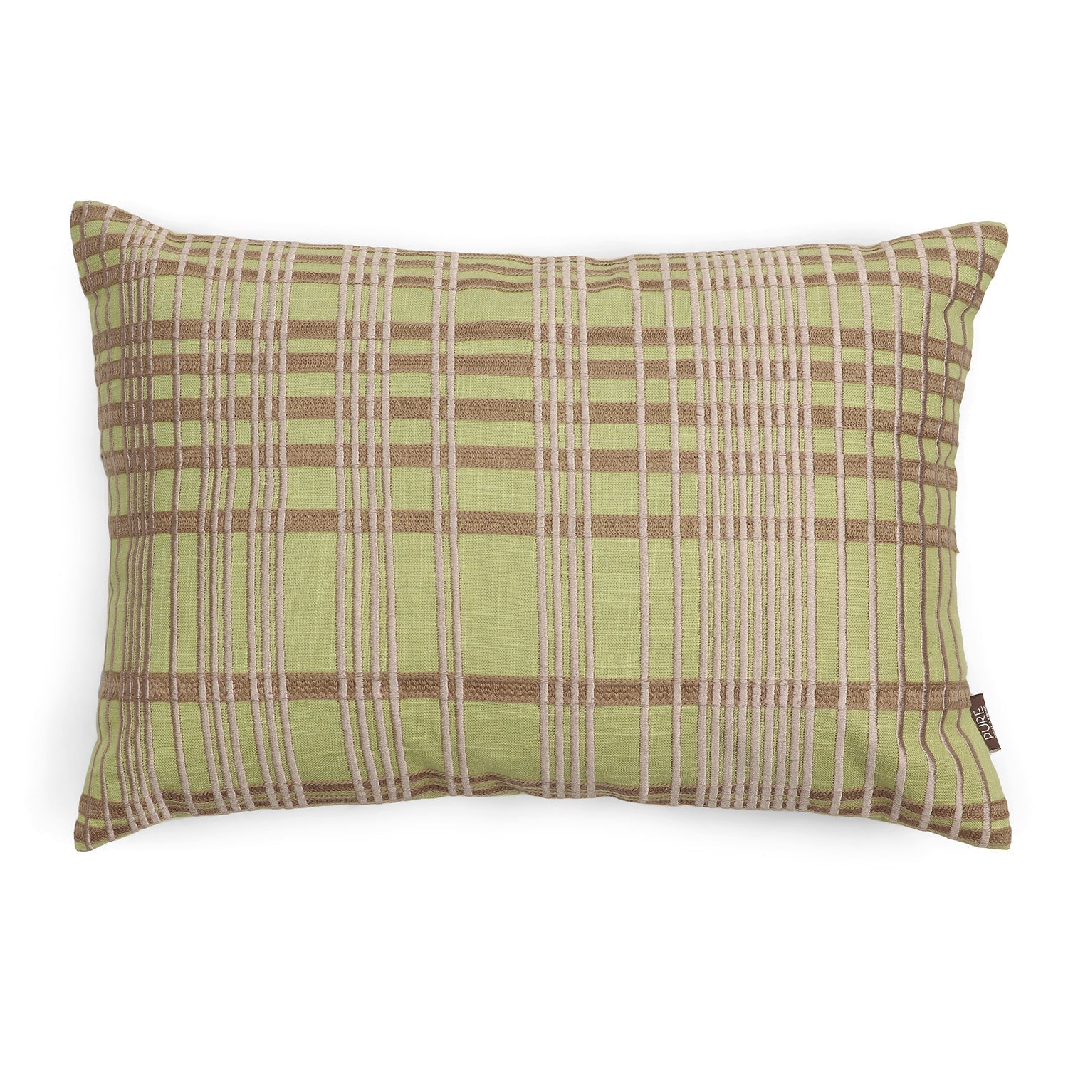 Green Plaid Embroidered Cotton Cushion Cover