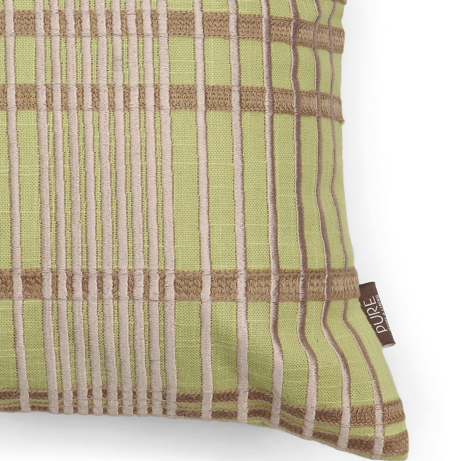 Green Plaid Embroidered Cotton Cushion Cover