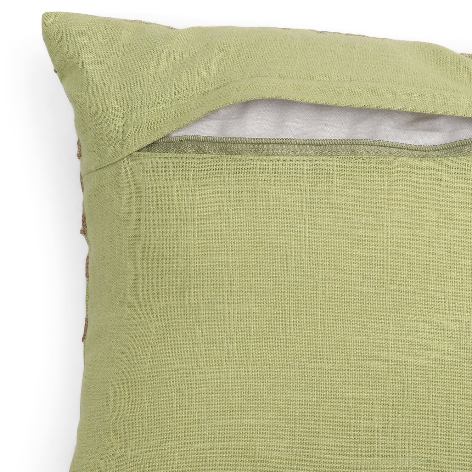 Green Plaid Embroidered Cotton Cushion Cover