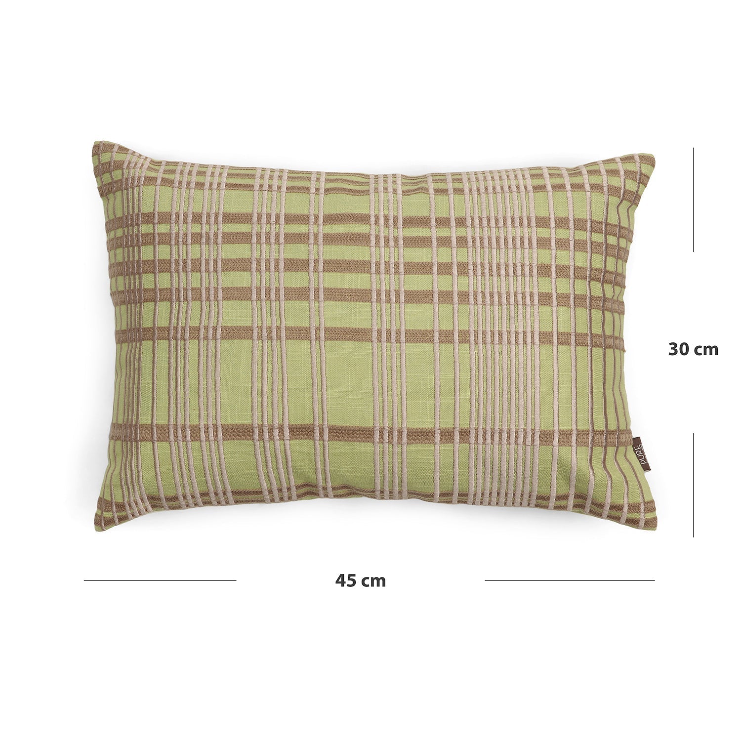 Green Plaid Embroidered Cotton Cushion Cover