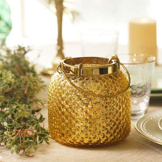 Gold Dotted Glass Tea Light Holder