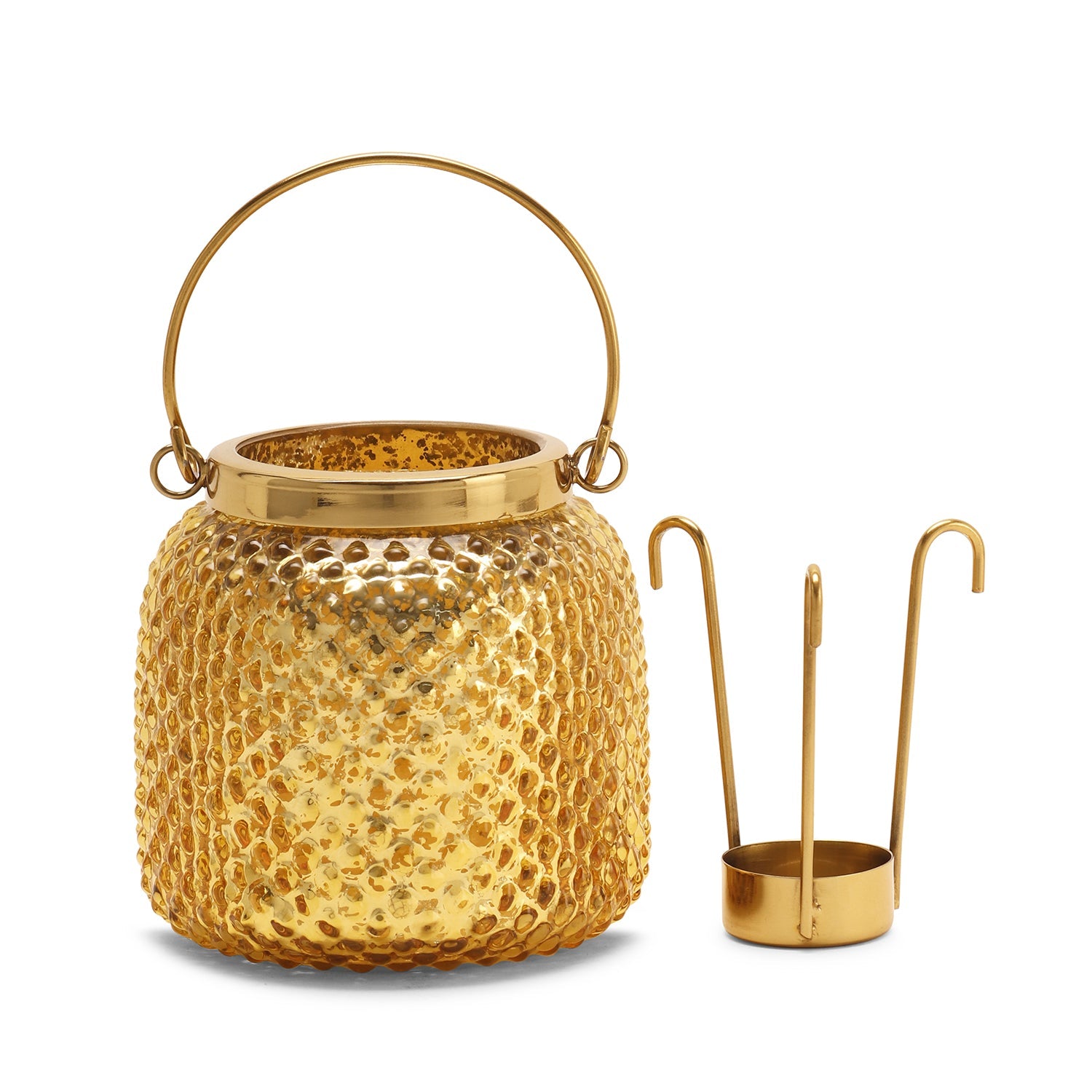 Gold Dotted Glass Tea Light Holder