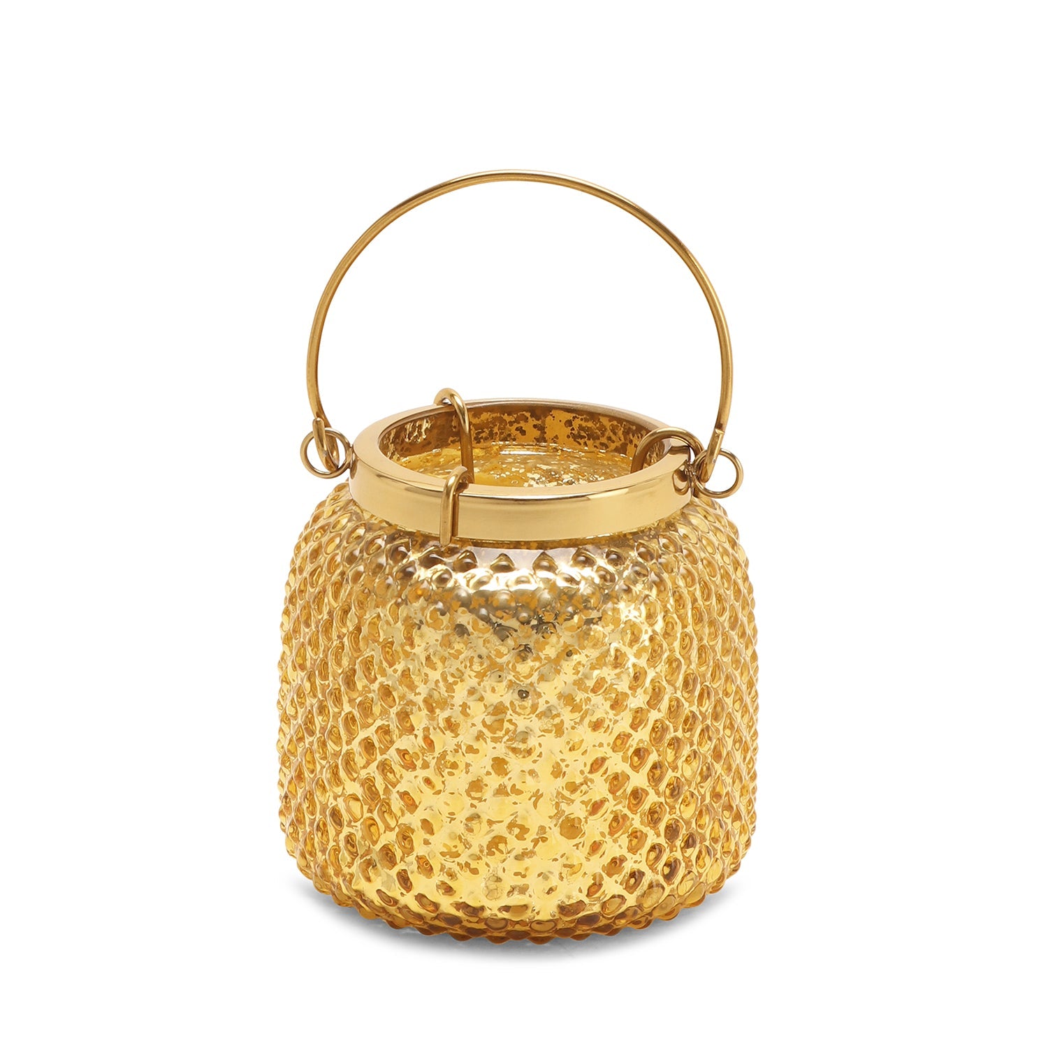 Gold Dotted Glass Tea Light Holder