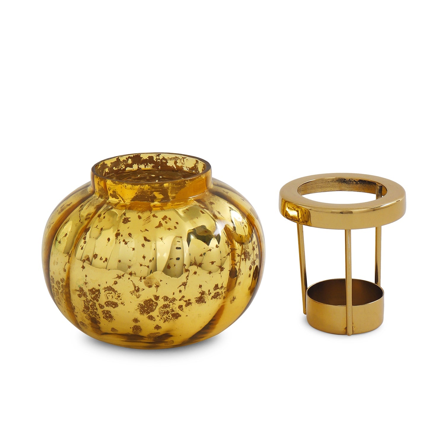 Gold Optic Glass Tea Light Holder