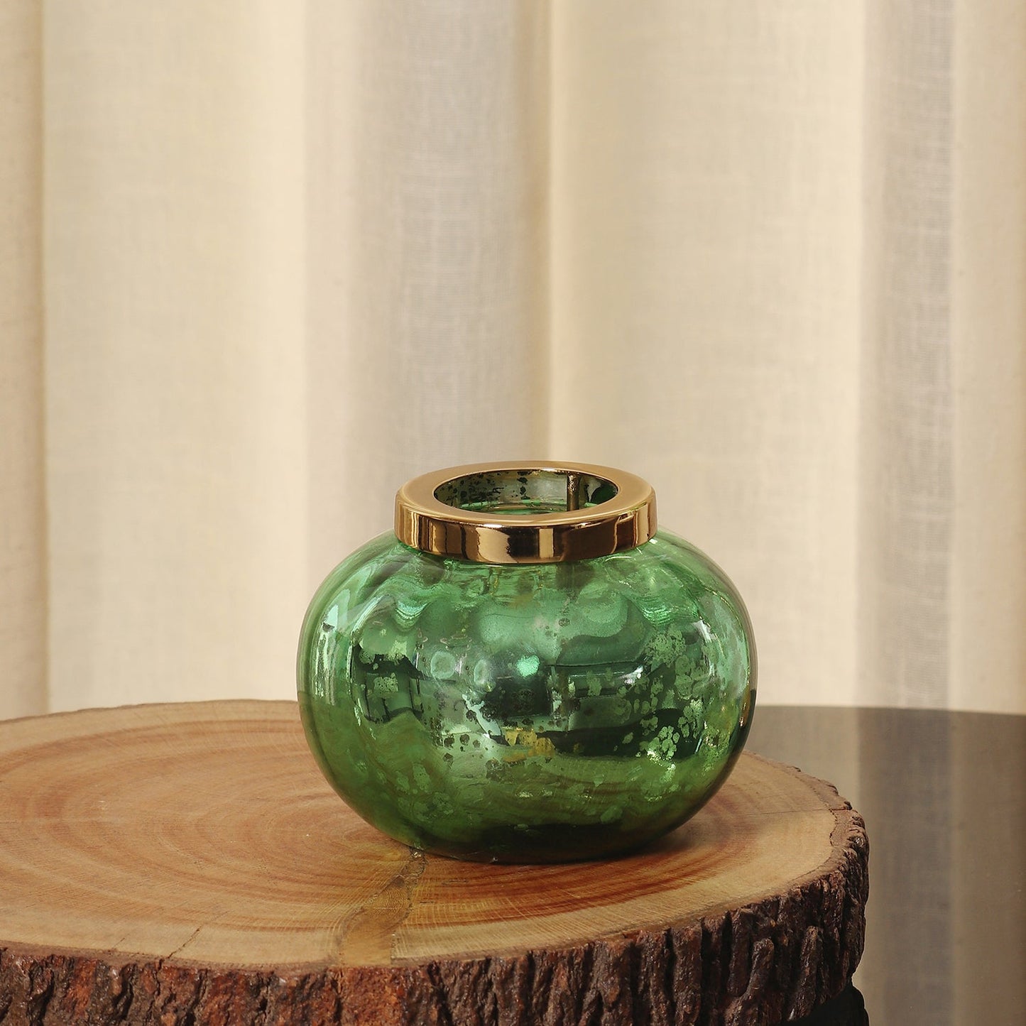 Green Optic Glass Tea Light Holder