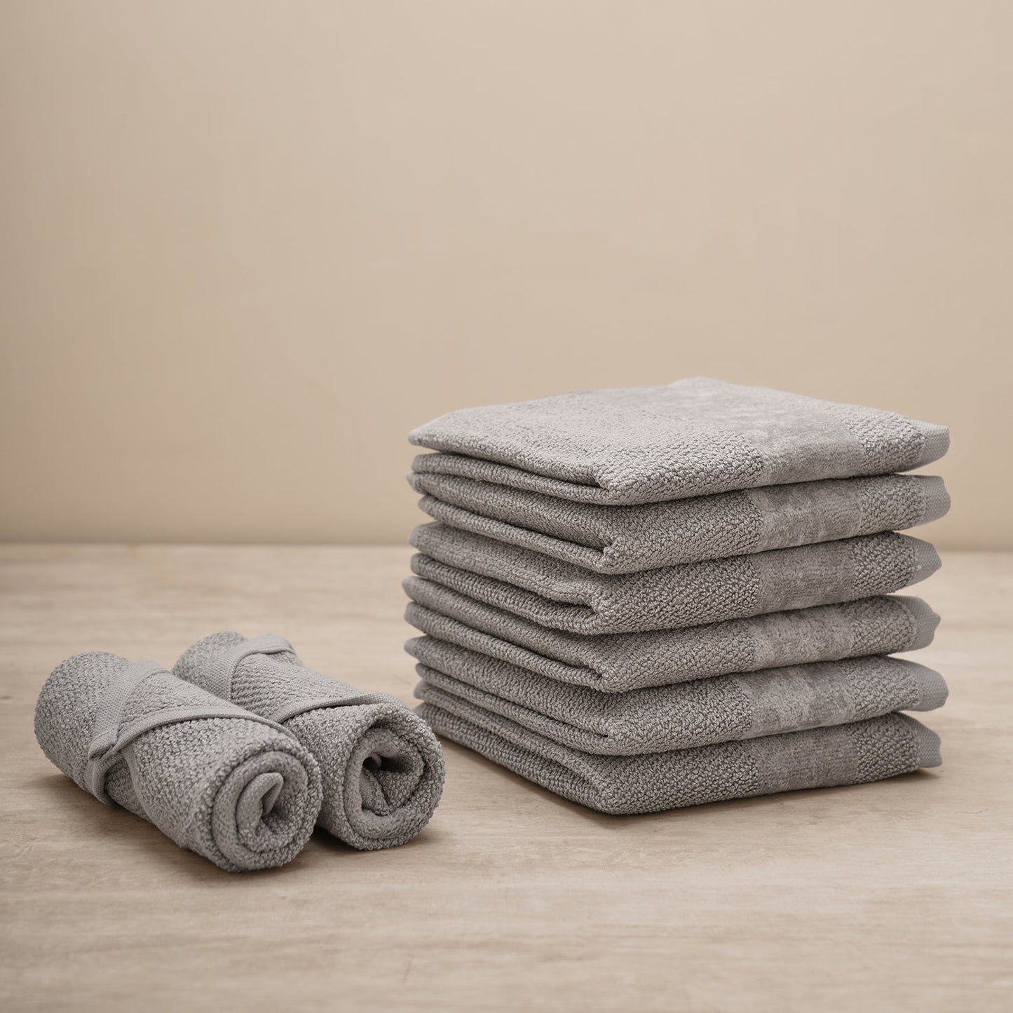Set Of 8 Grey Cotton Face Towel